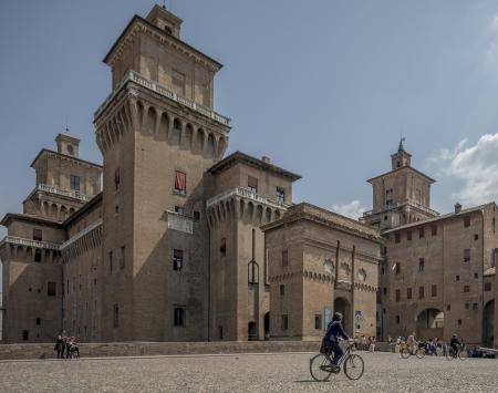 Ferrara castle with cyclist